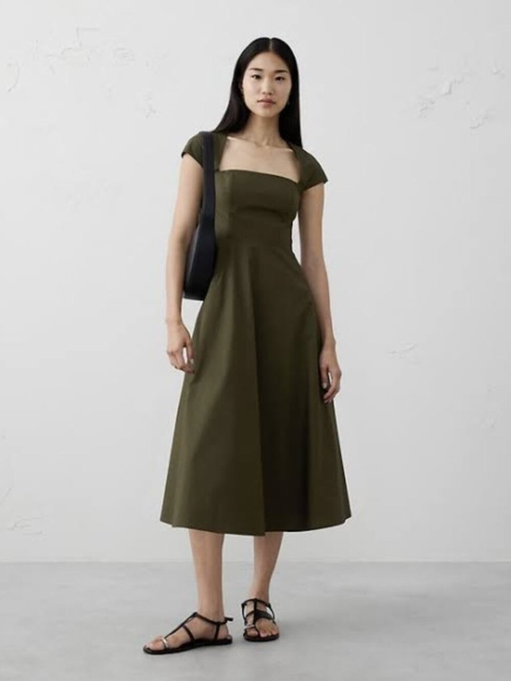 Square-neck Midi Dress - Waimea Olive